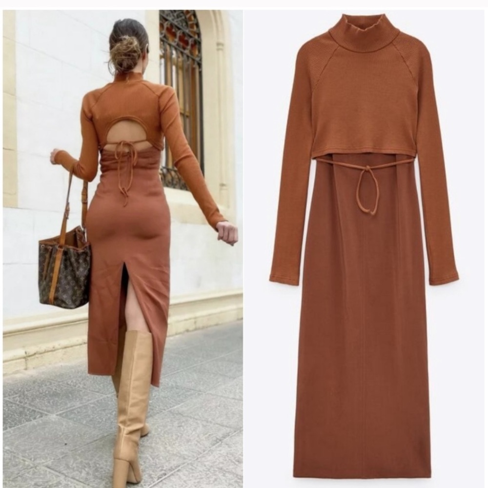 ZARA MIDI COMBINATION DRESS Bloggers SZ Small